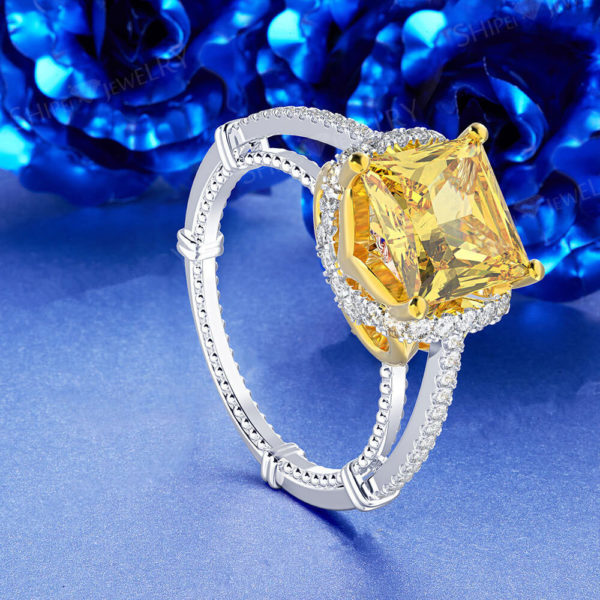 golden yellow square diamond ring