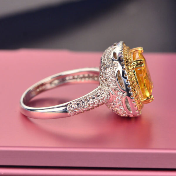 Yellow Topaz CZ Diamond Gemstone Rings