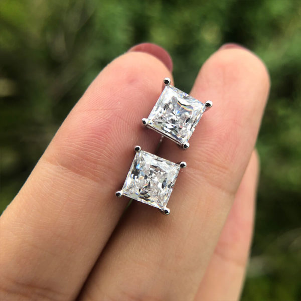 925 silver square diamond stud earring vintage 4 prong setting zirconia stud wholesale
