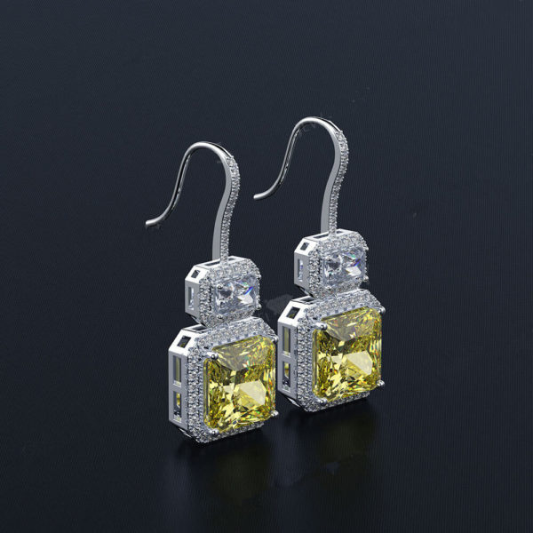 Square Yellow Diamond Earring