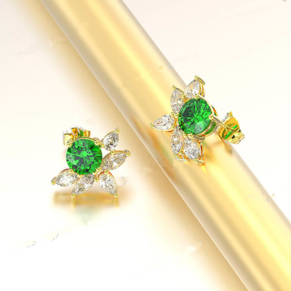 Green Emerald Diamond Stud Earring