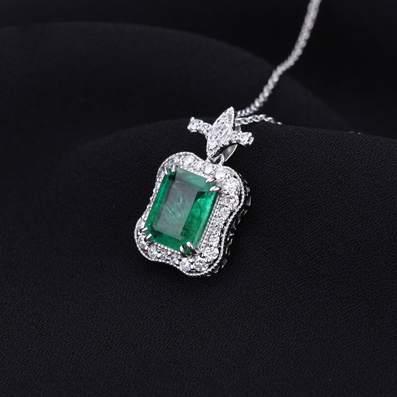 Emerald Pendant Necklace 18K White Gold Plated Wholesale