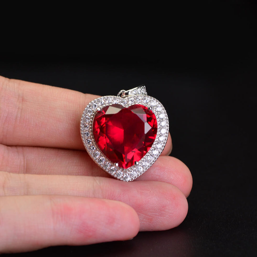Ruby Heart Pendant Necklace Red Diamond Heart Necklace 2020