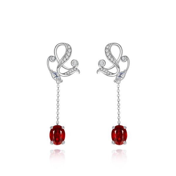 Oval Ruby Drop 925 sterling silver earrings