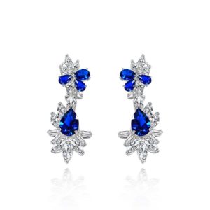 luxury beautiful drop earrings inlaid 8*12mm sapphire blue water drop shaped zirconia 925 silver earrings for women