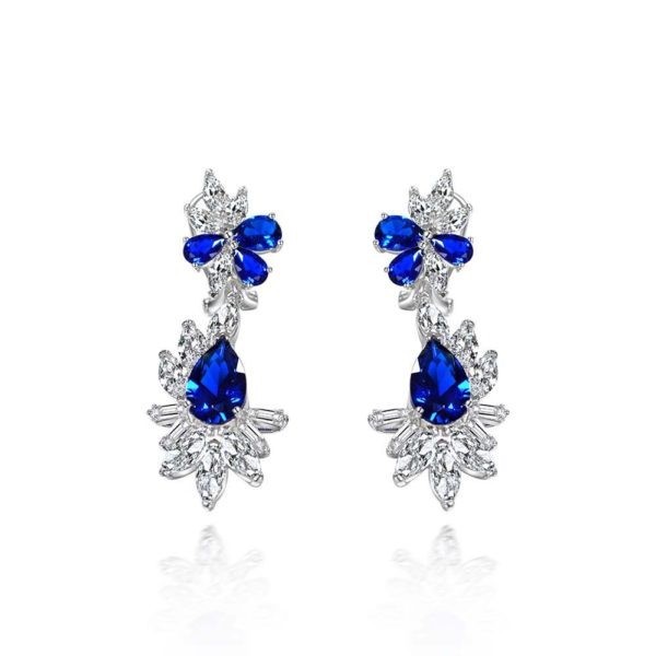 luxury beautiful drop earrings inlaid 8*12mm sapphire blue water drop shaped zirconia 925 silver earrings for women