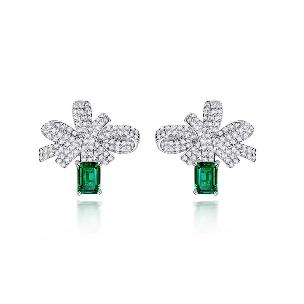 created green Emerald bow stud earrings
