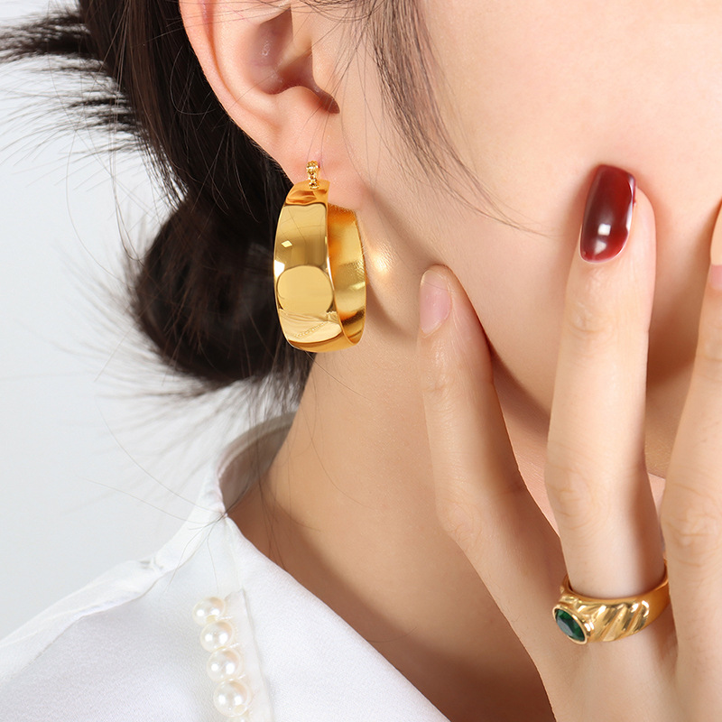 Tarnish-Free Gold Plated Stainless Steel Hoop Earring